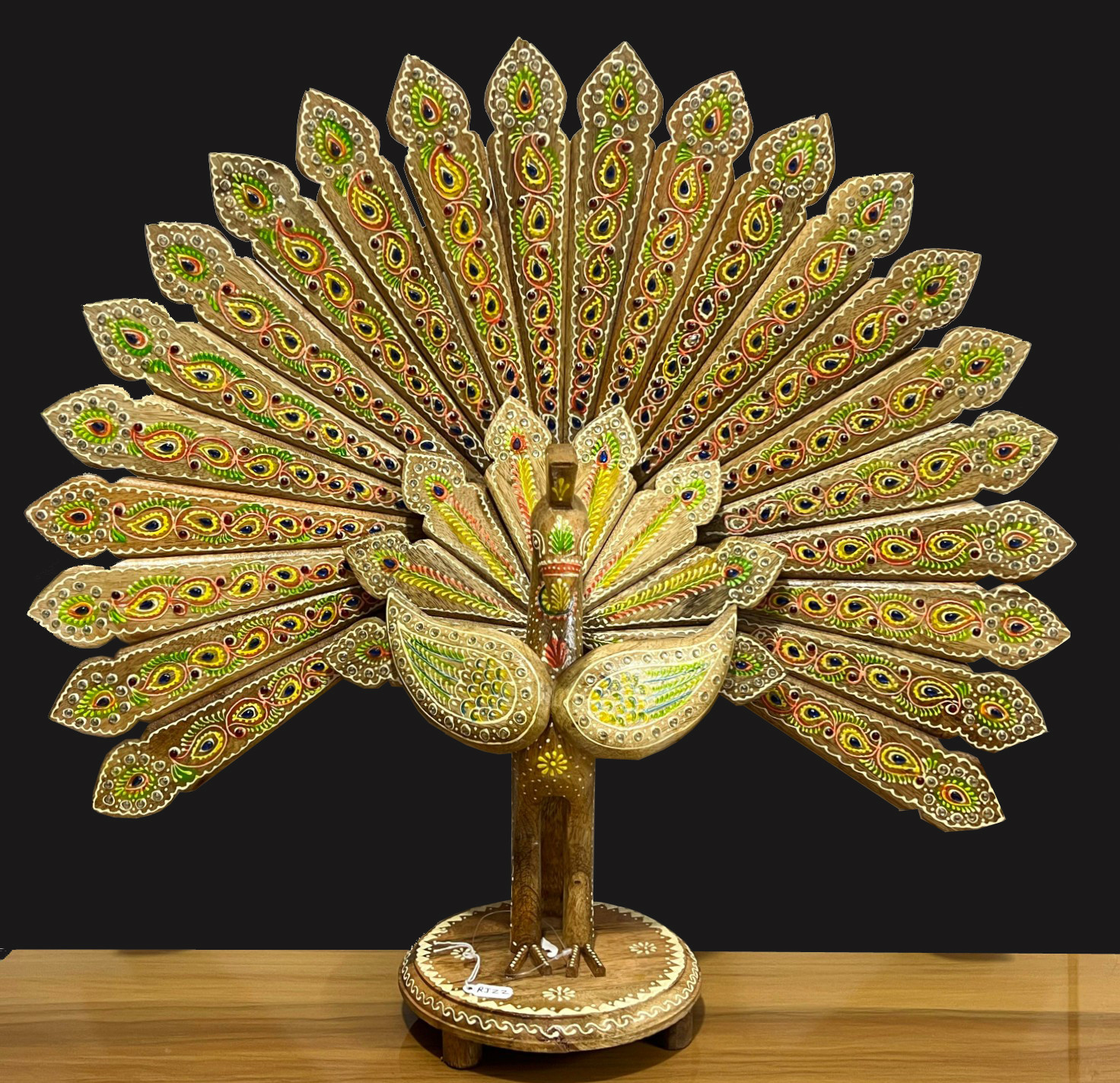 Wooden Dancing Peacock Colour Embossed