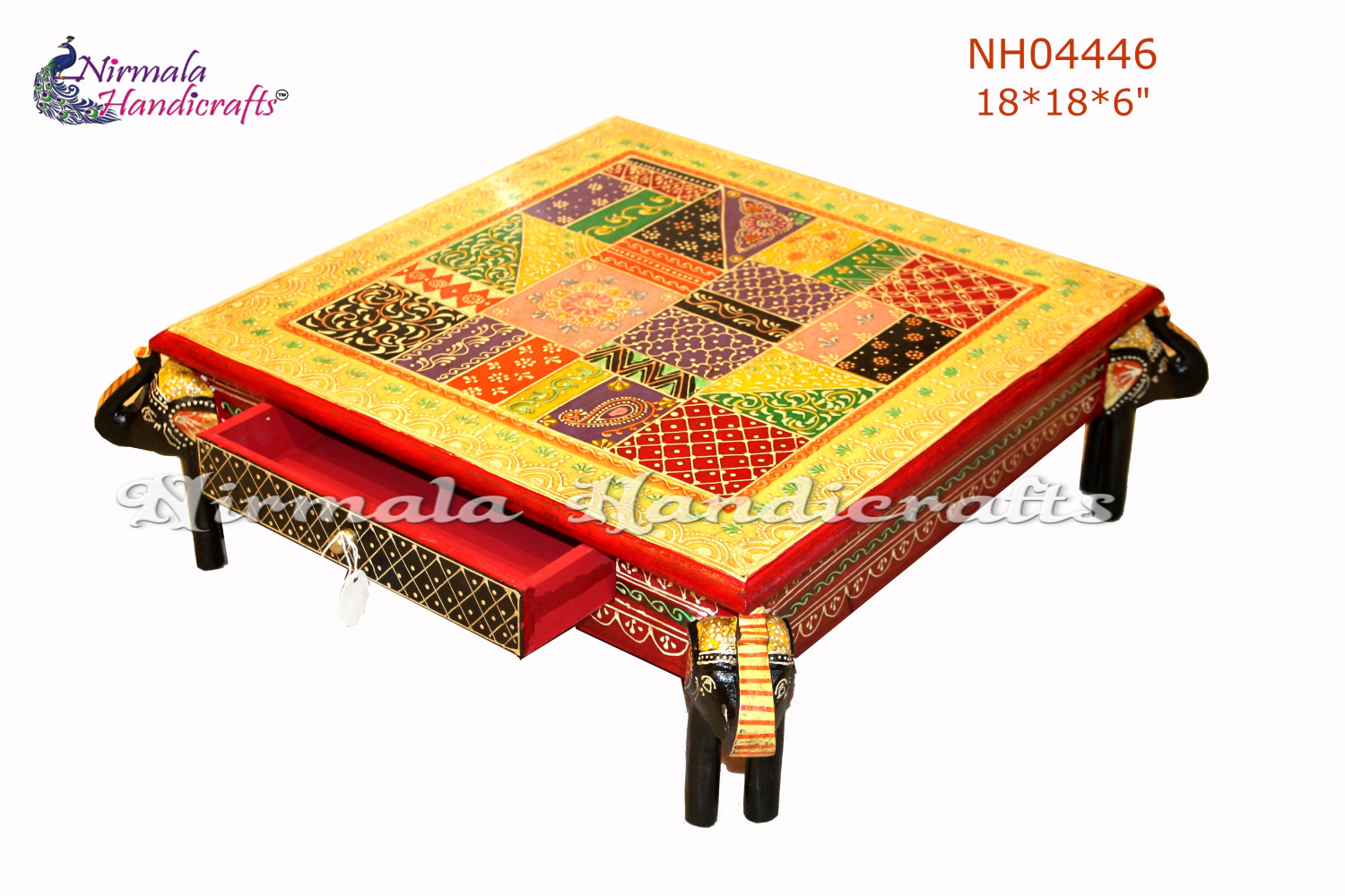 Wooden 4 Elephant Bajot With Drawers Fine Color Embossed