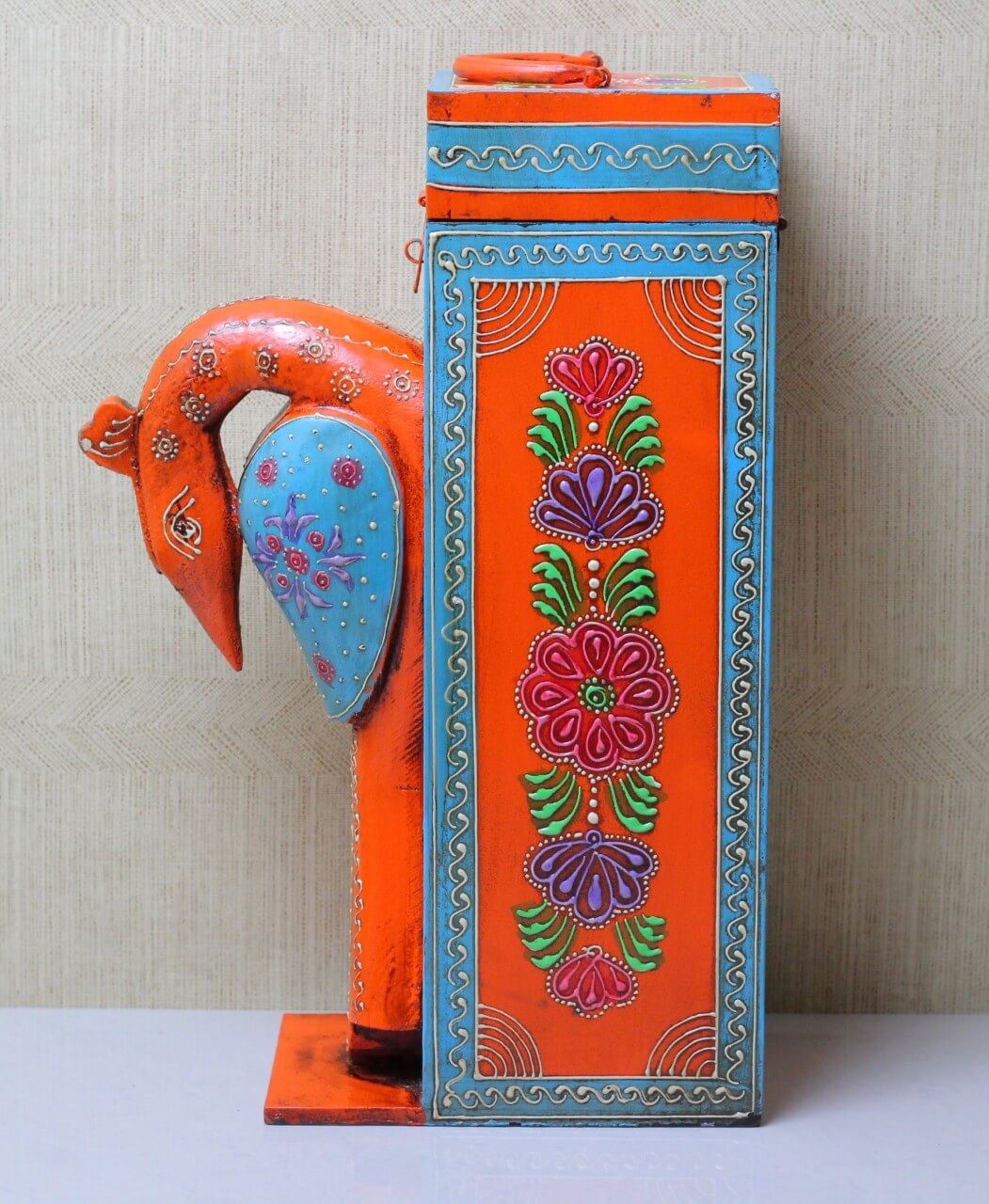 WOODEN PEACOCK  BOTTLE BOX