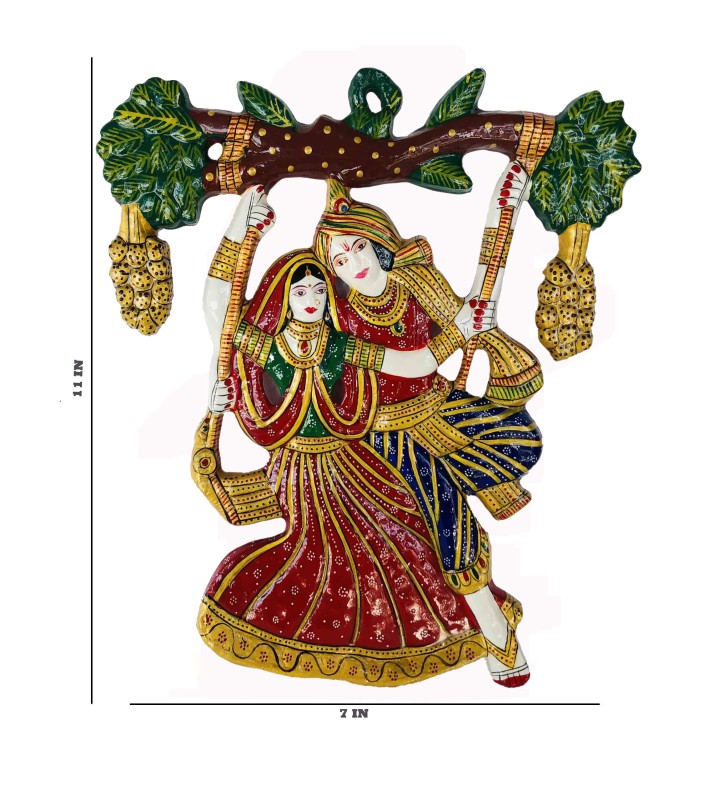 Swing Radha Krishna Wall Hanging | Enamel Painted Radha Krishna on Jhula