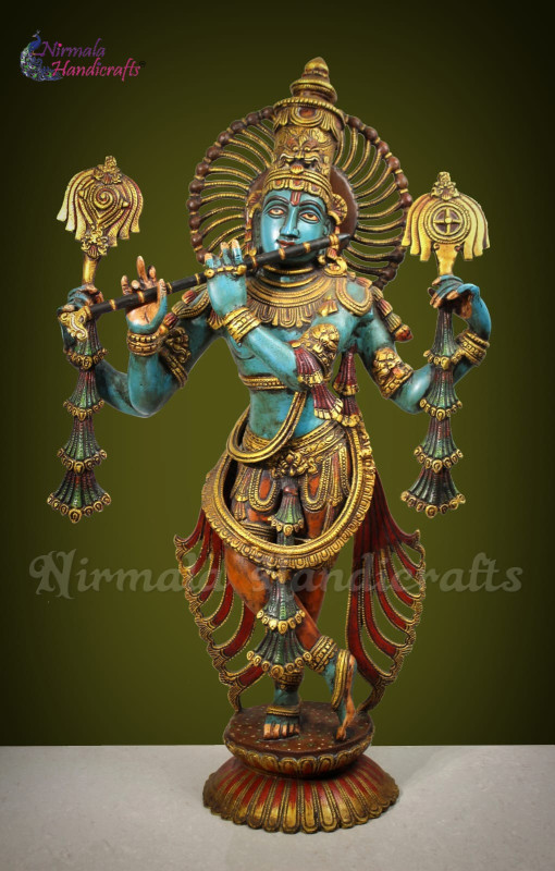 Brass Big Krishna Multicolor