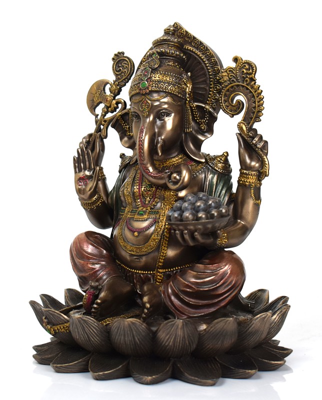 Copper Finish Lotus Ganesha Statue